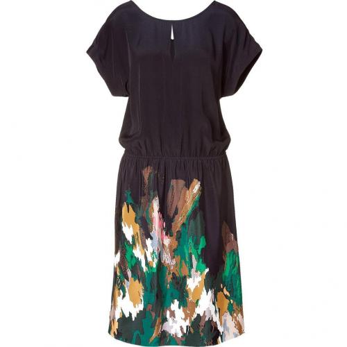 Tibi Black/Green Printed Silk Dress