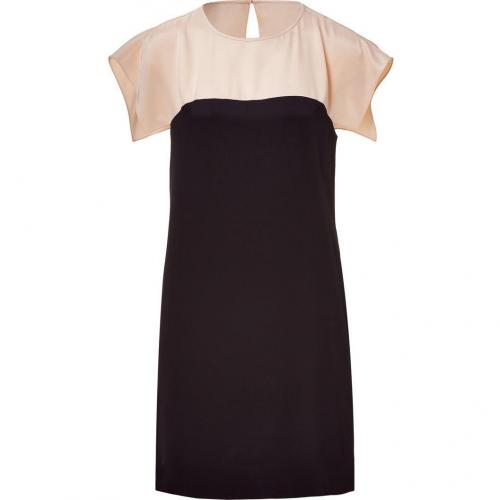 Tibi Blush & Black Color Blocking Silk Dress