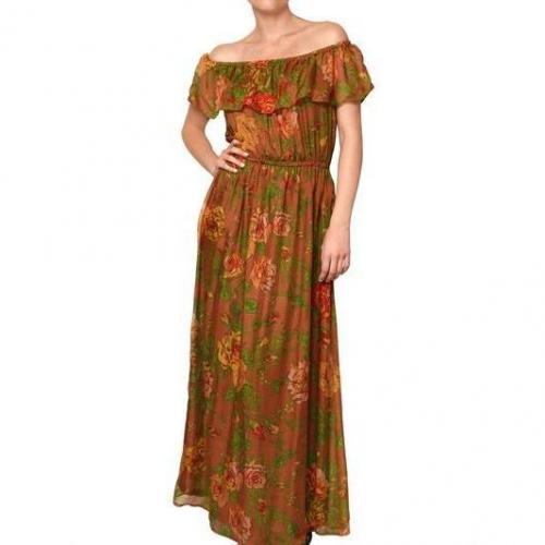 Traffic People Blumen Druck Seiden Chiffon Langes Kleid