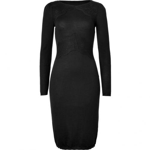 Valentino Black Wool Lace Trimmed Dress