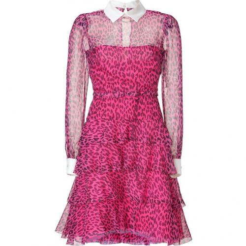 Valentino Fuchsia/Black Leopard Print Belted Silk Dress