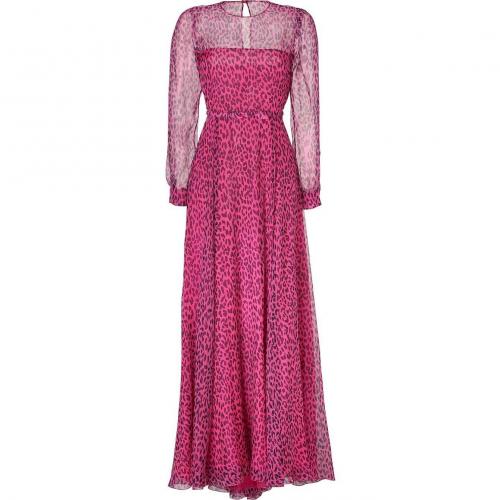 Valentino Fuchsia/Black Leopard Print Belted Silk Gown