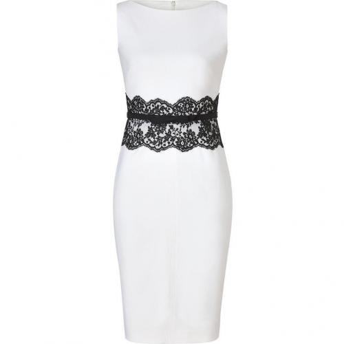 Valentino Ivory Belted Wool Dress with Black Lace Waist