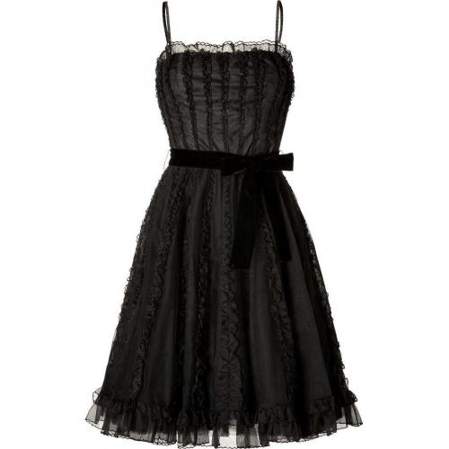 Valentino R.E.D. Black Ruffled Dress with Velvet Belt