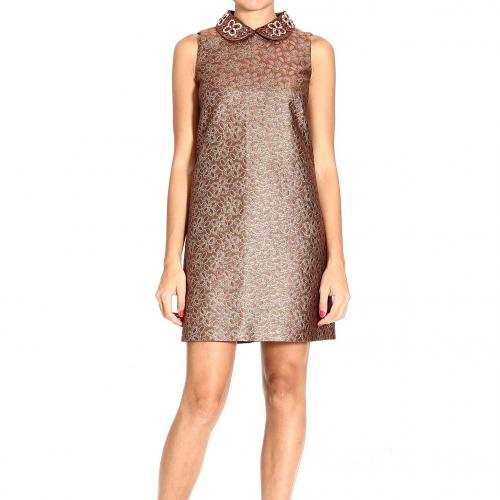 Valentino Sleeveless brocade lurex embroideries neck dress