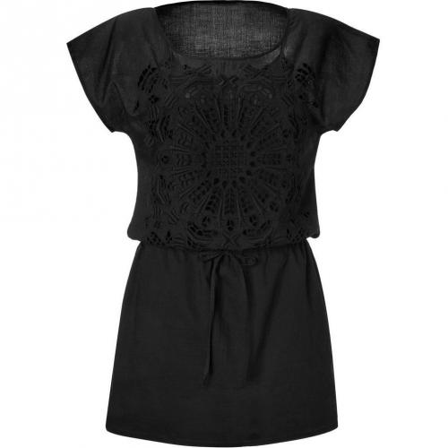Vanessa Bruno Athé Black Tribal Eyelet Embroidered Cotton Dress