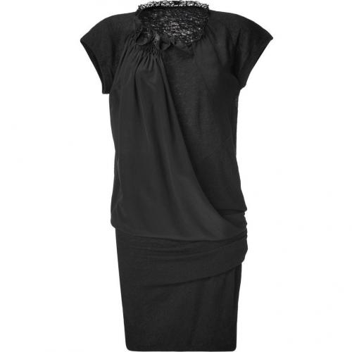 Vanessa Bruno Black Draped Wool-Silk Combo Dress