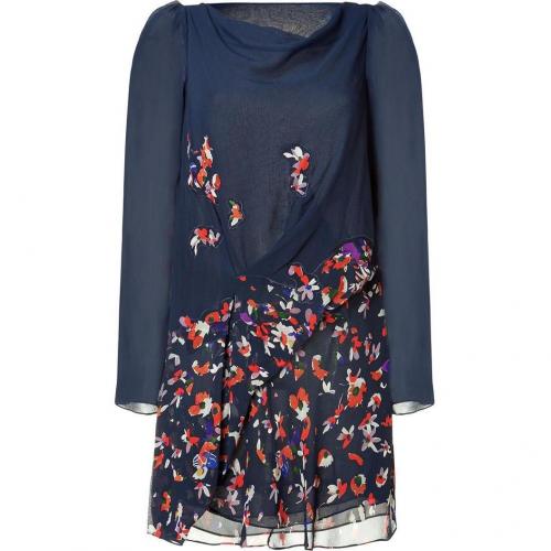 Vanessa Bruno Navy Floral Print Silk Dress