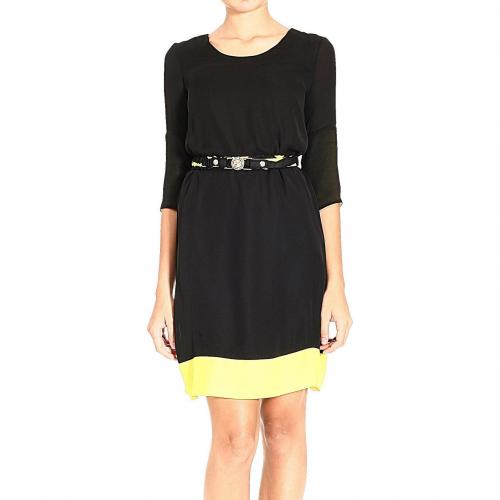 Versace 3/4 sleeve round neck contrast belt dress