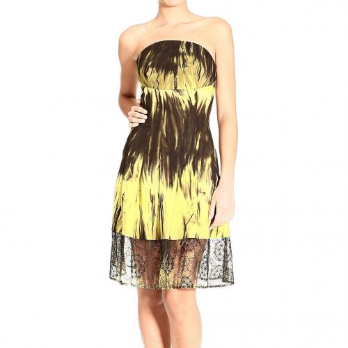 Versace Jersey lace bottom print strapless dress