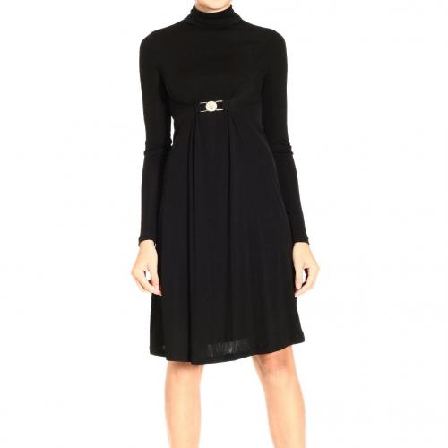 Versace Long sleeve jersey high collar buckle dress