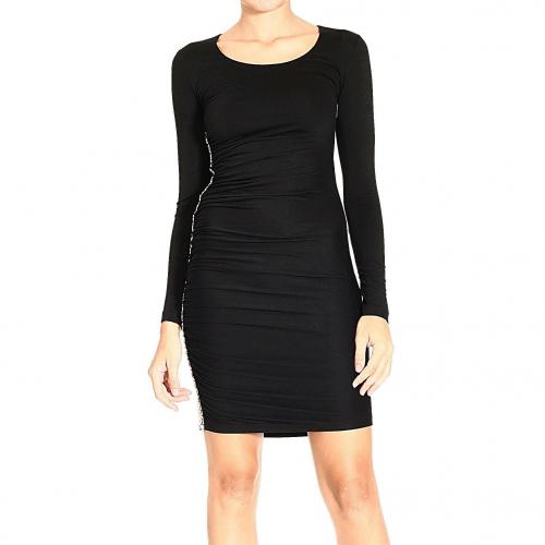 Versace Long sleeve jersey round neck studs dress