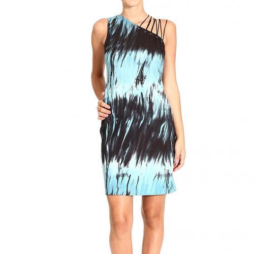 Versace One shoulder jersey laces print dress