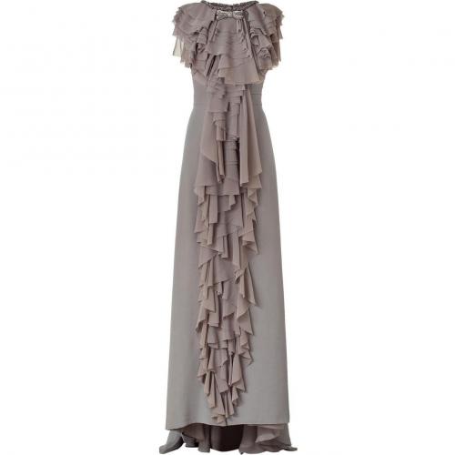 Viktor & Rolf Silver Grey Ruffle Open Hem Silk Gown