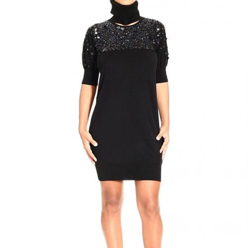 Whos Who Short sleeve sequin details neck dress