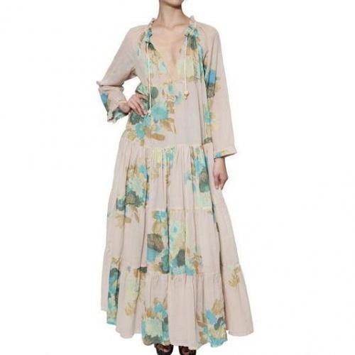 Yvonne S Langes Kleid Aus Biobaumwolle Mit Kordelzug Beige Flowerprint