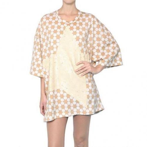 Yvonne S Mattes Pailletten Stern Druck Jersez Kleid Beige